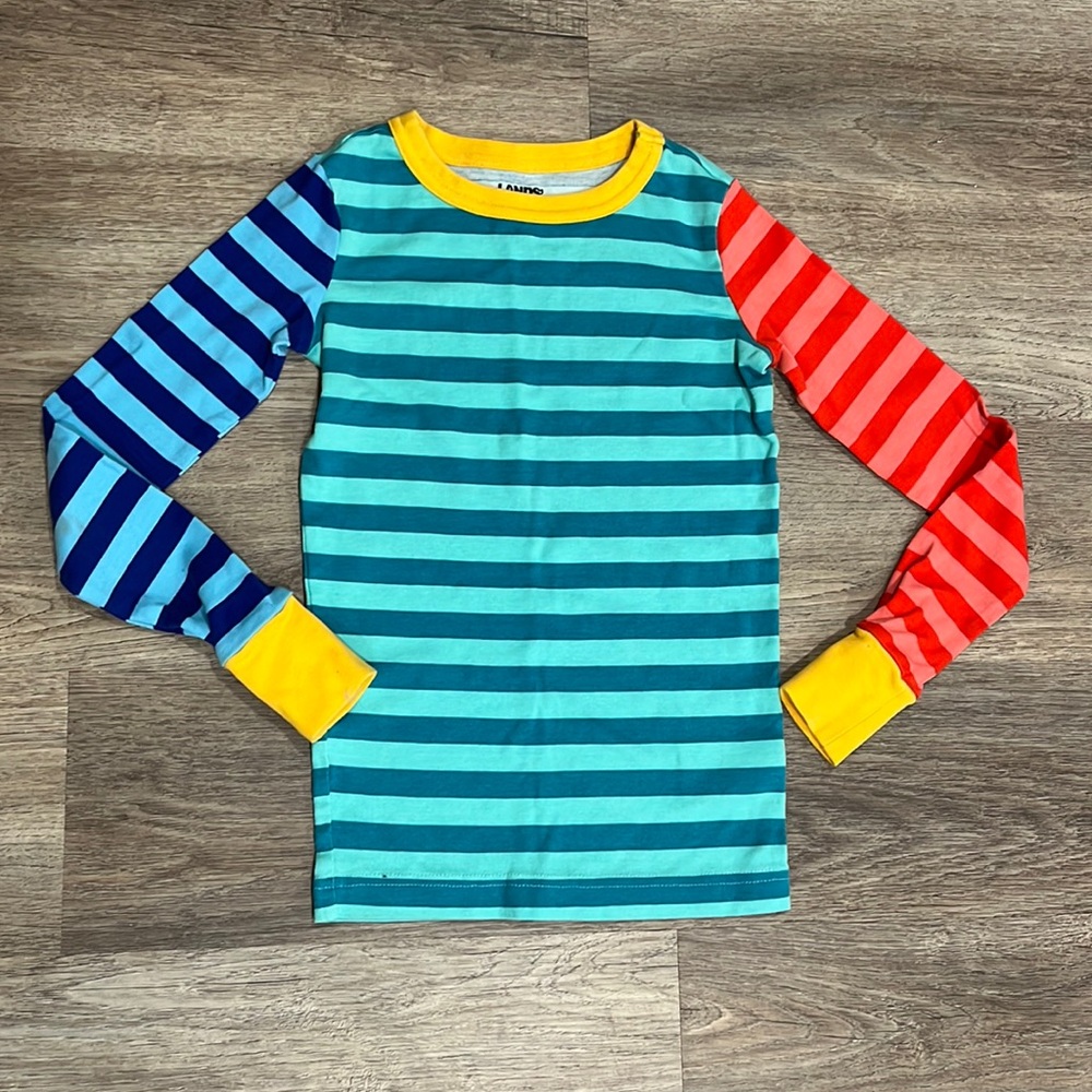 Lands End Kids Crewneck Long Sleeve Striped Colorful Top Size 10
